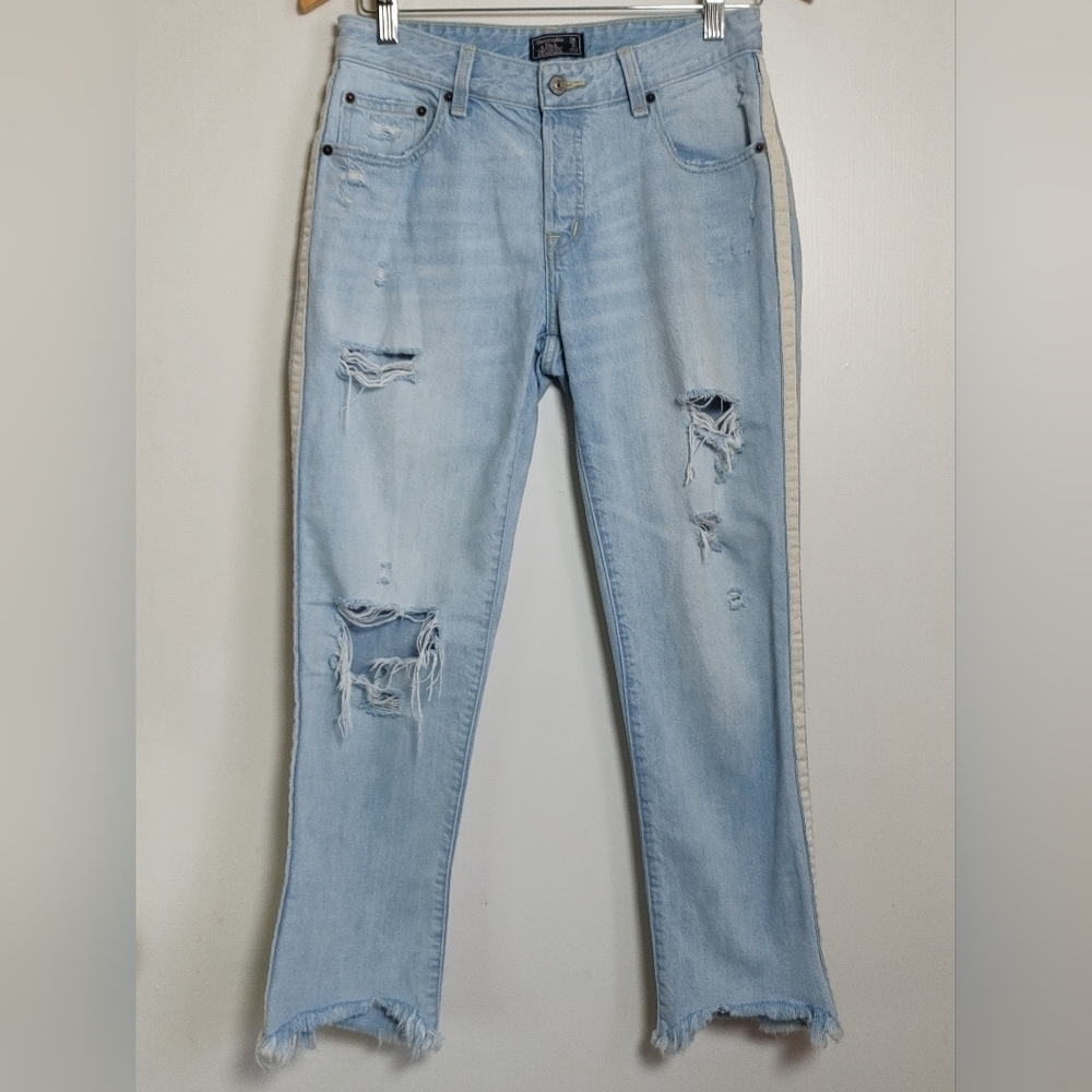 Abercrombie Ames Low Rise Slim Boyfriend Light Blue Distressed Jeans